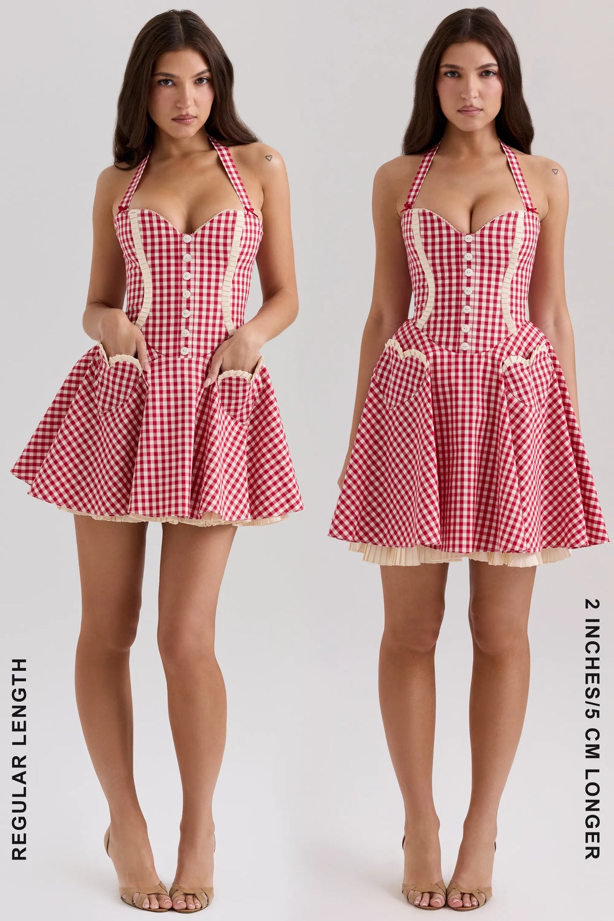 Heidi Red Gingham Cotton Halter Neck Mini Dress