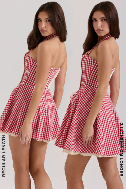 Heidi Red Gingham Cotton Halter Neck Mini Dress
