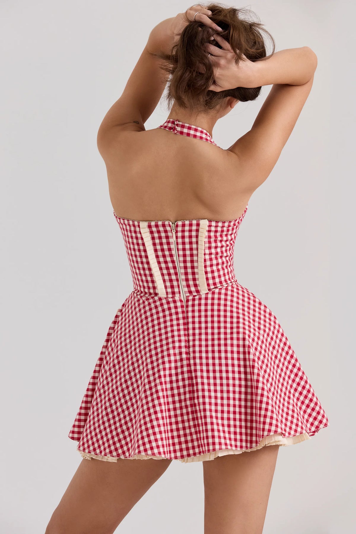 Heidi Red Gingham Cotton Halter Neck Mini Dress