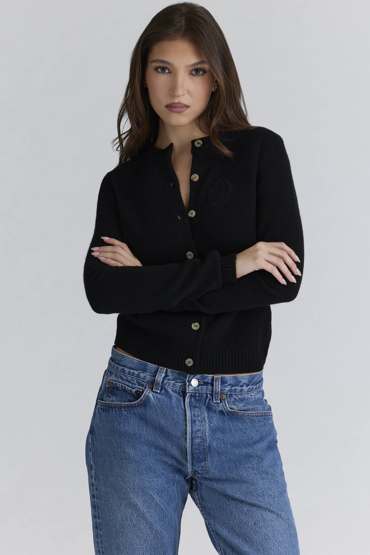 Emblem Black Cashmere + Wool Cardigan