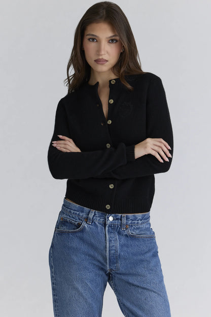 Emblem Black Cashmere + Wool Cardigan