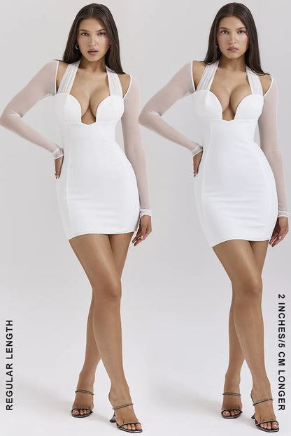 Holly White Plunge Mini Dress