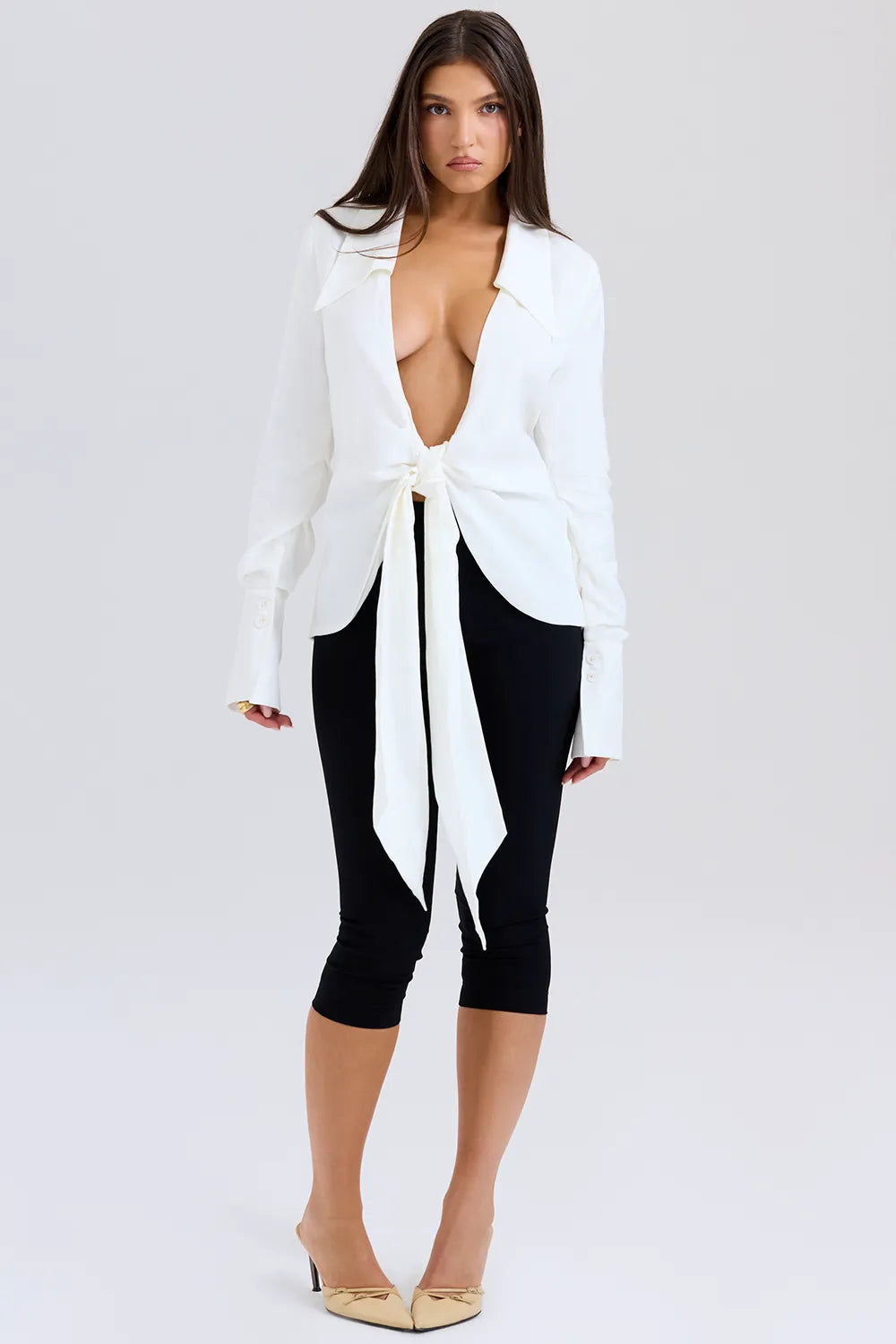 Hope White Draped Tie Front Shirt
