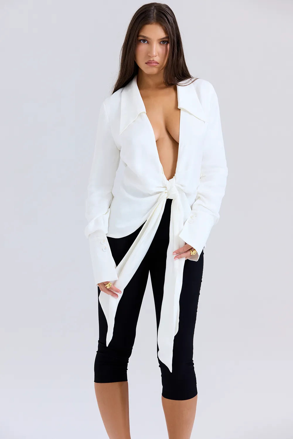 Hope White Draped Tie Front Shirt