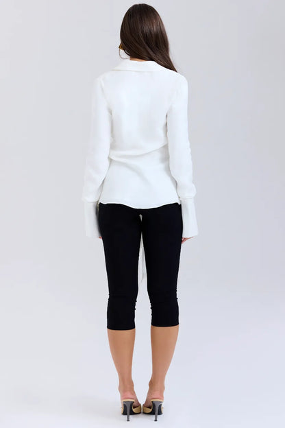 Hope White Draped Tie Front Shirt