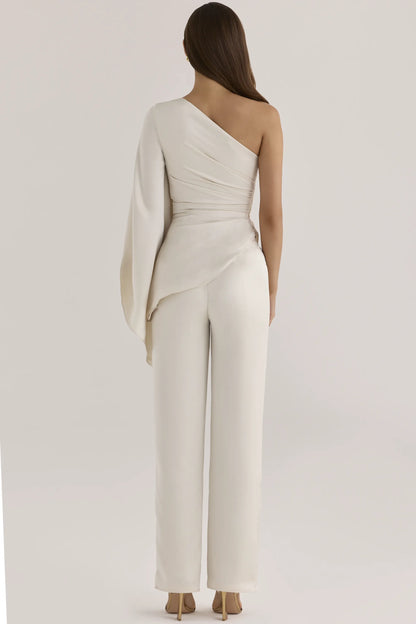 Amaria Oyster Satin Relaxed Fit Trousers