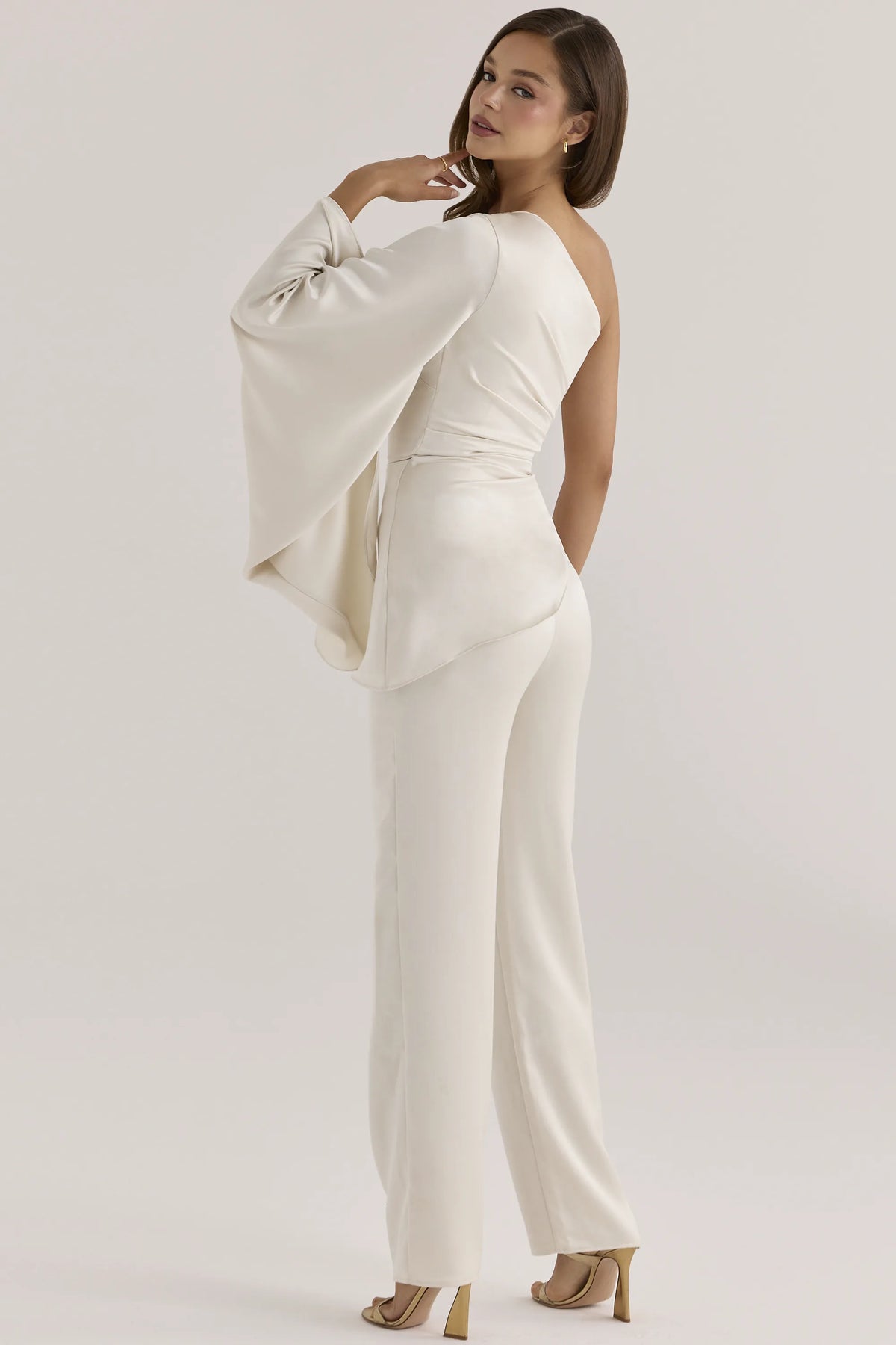 Amaria Oyster Satin Relaxed Fit Trousers