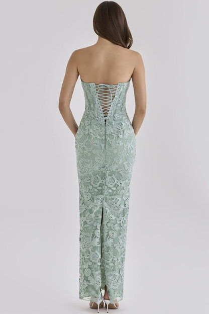 Anisa Jade Hand Beaded Embellished Strapless Maxi Dress