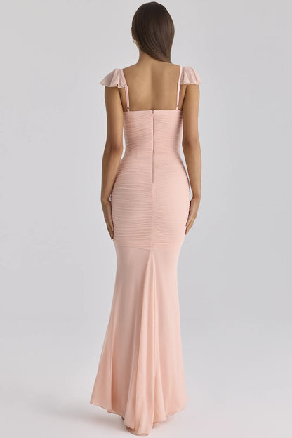 Antonella Peach Mesh Silhouette Maxi Dress