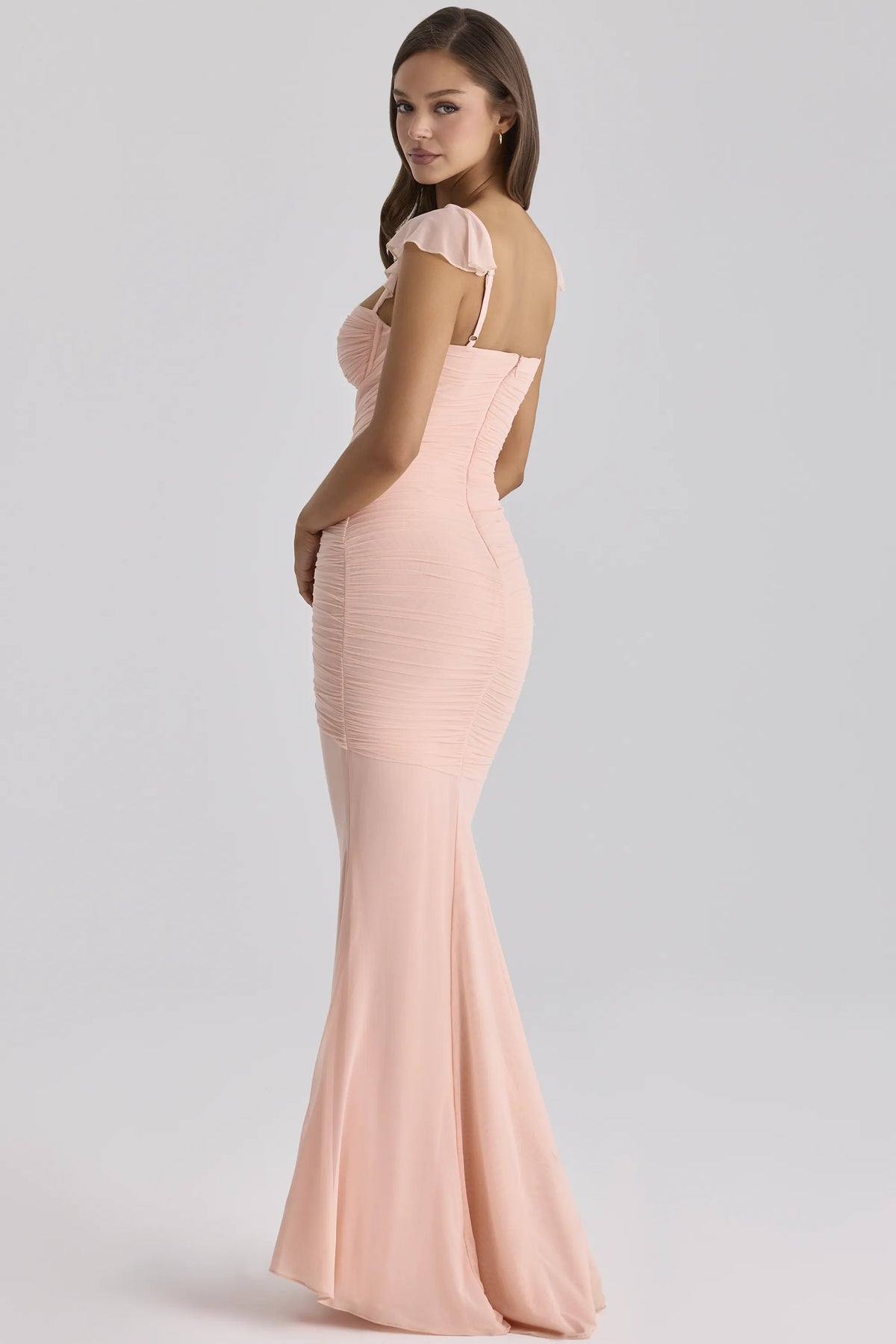 Antonella Peach Mesh Silhouette Maxi Dress
