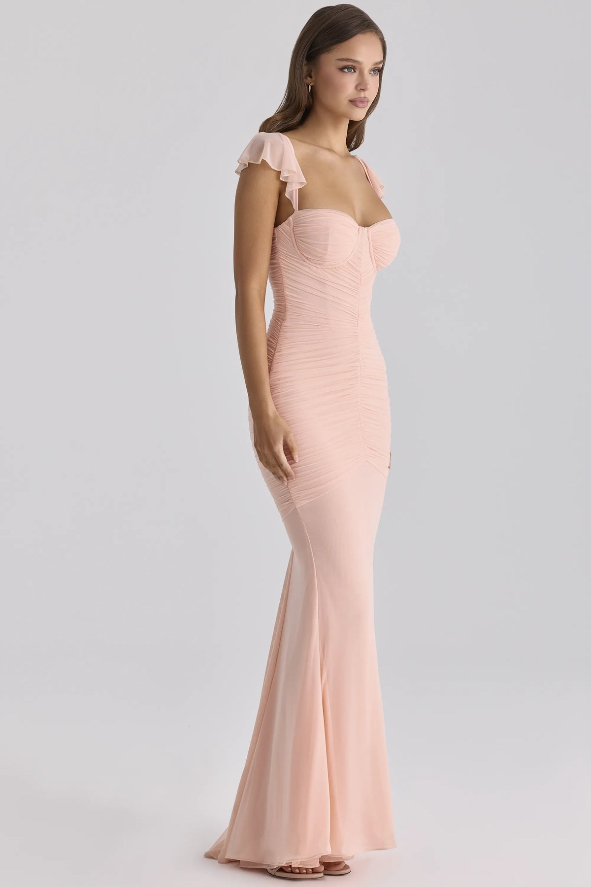 Antonella Peach Mesh Silhouette Maxi Dress