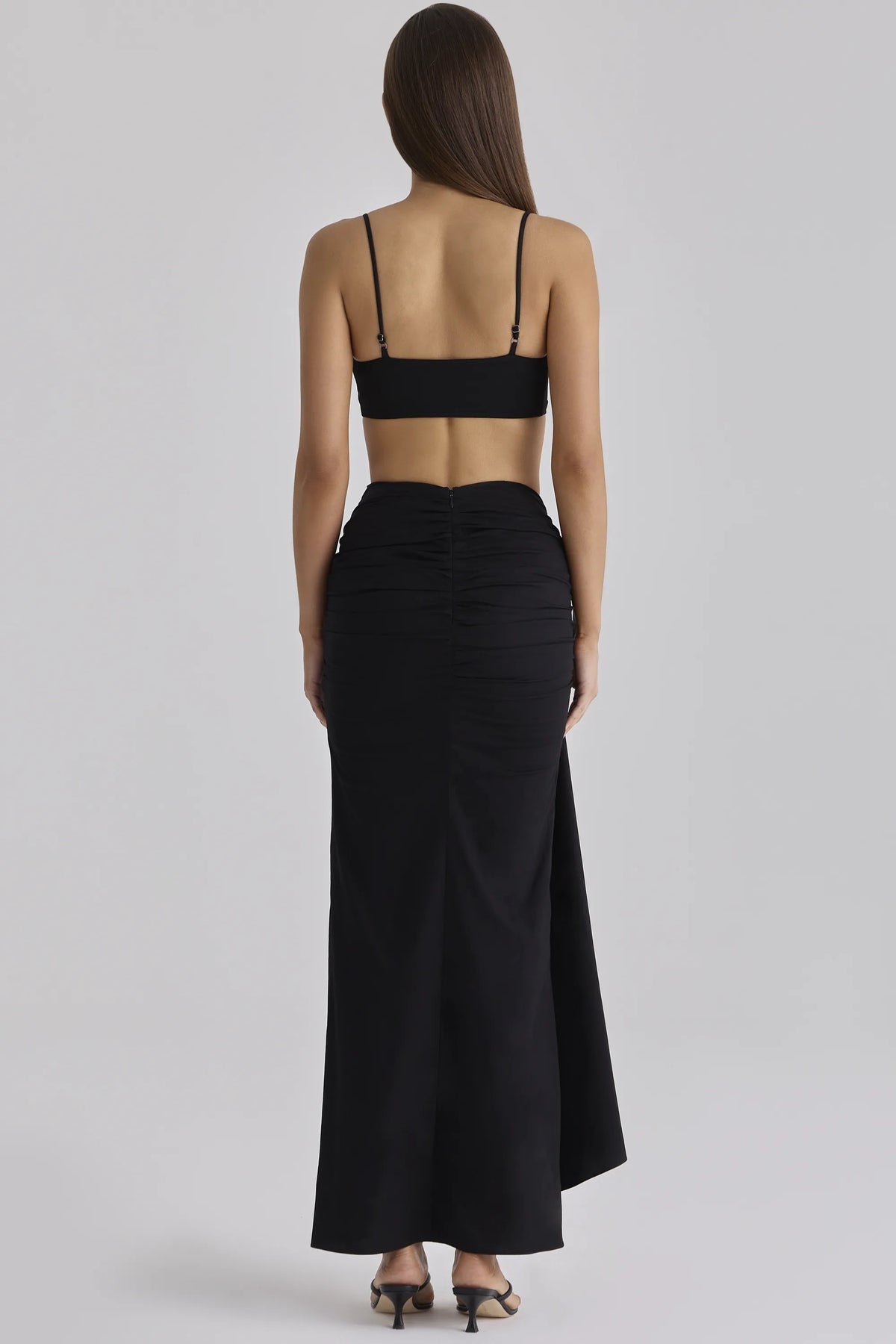 April Black Draped Cotton Midi Skirt