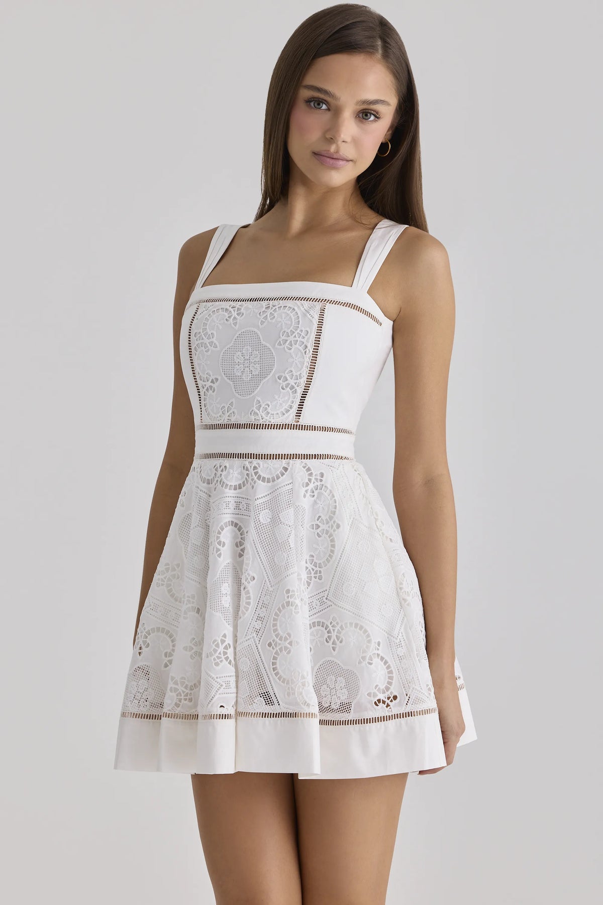 Ava White Custom Lace Cotton Broderie Anglaise Mini Sundress