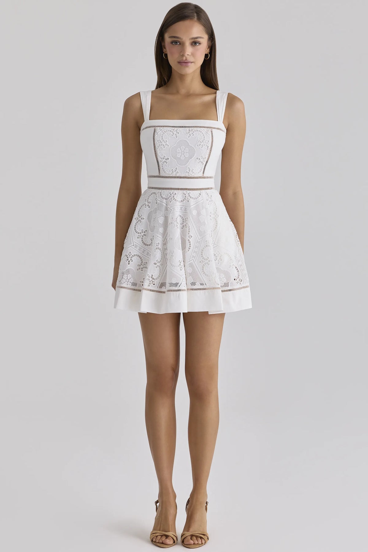 Ava White Custom Lace Cotton Broderie Anglaise Mini Sundress