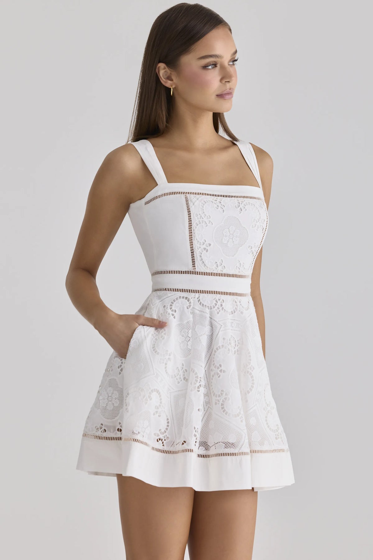Ava White Custom Lace Cotton Broderie Anglaise Mini Sundress