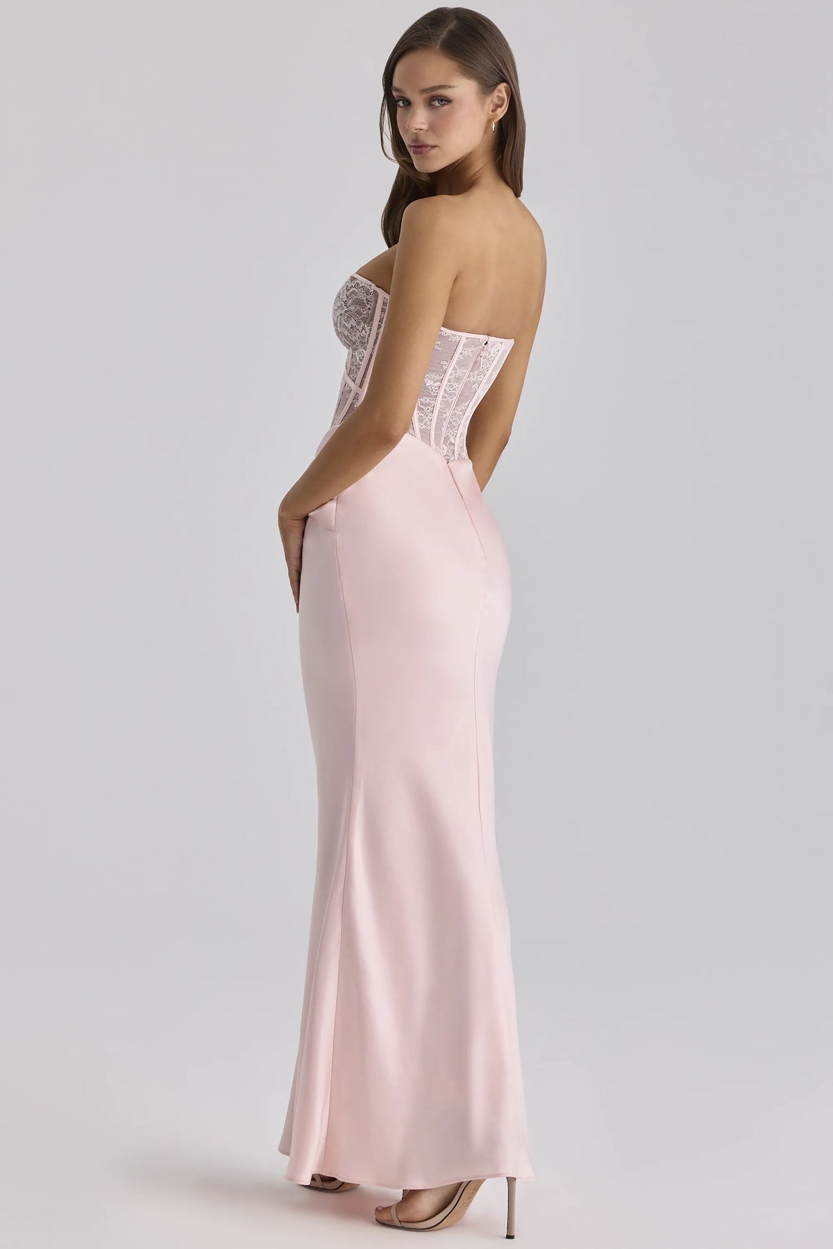 Ayana Pink Lace + Satin Maxi Corset Dress