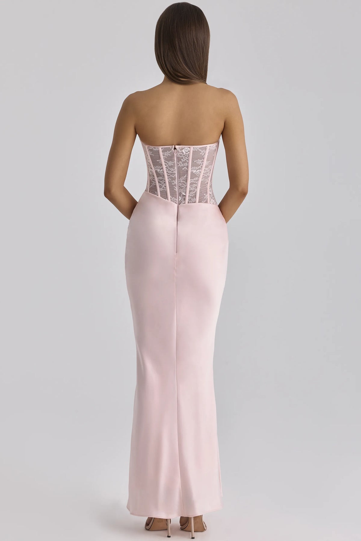 Ayana Pink Lace + Satin Maxi Corset Dress