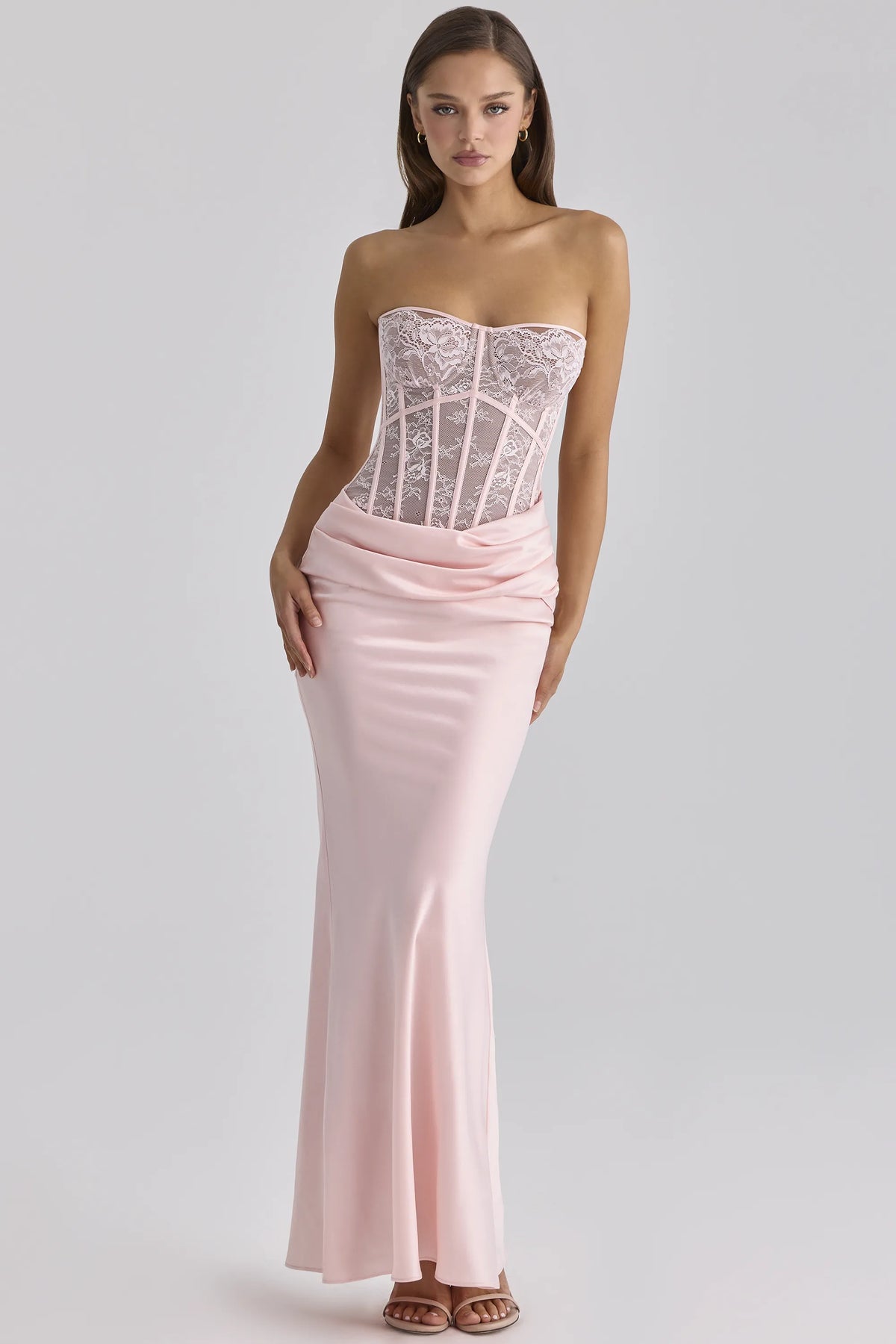 Ayana Pink Lace + Satin Maxi Corset Dress