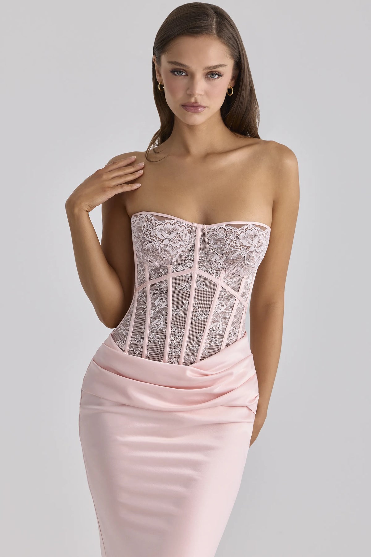 Ayana Pink Lace + Satin Maxi Corset Dress