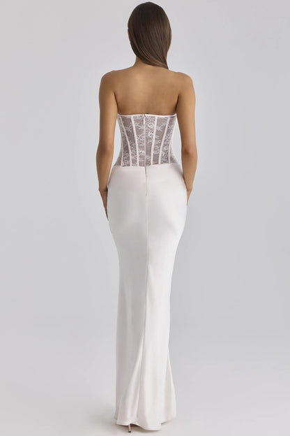 Ayana White Lace + Satin Maxi Corset Dress