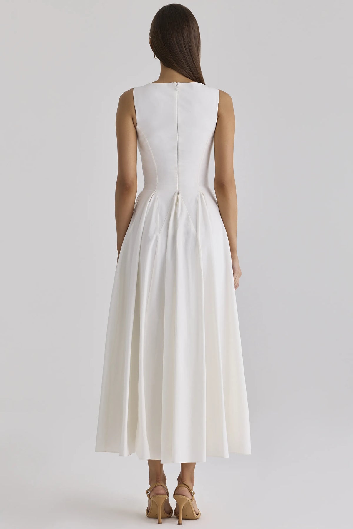 Azalina White Boat Neck Button Front Cotton Maxi Dress