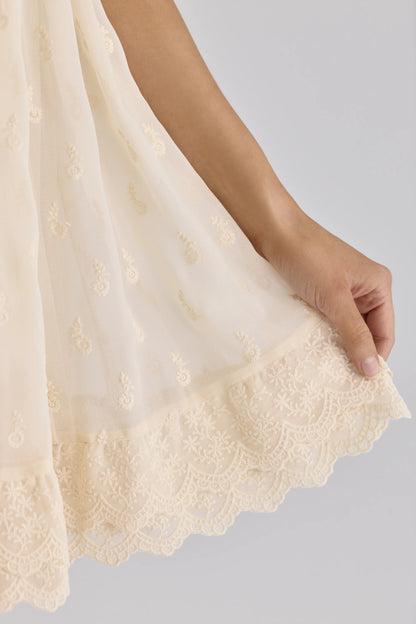 Bambi Ivory Satin + Broderie Anglaise Lace Regency Babydoll Mini Dress