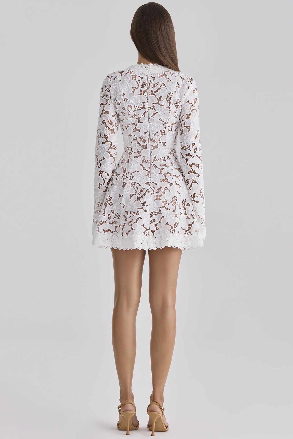 Bianca White Custom Lace Long Sleeve Mini Dress
