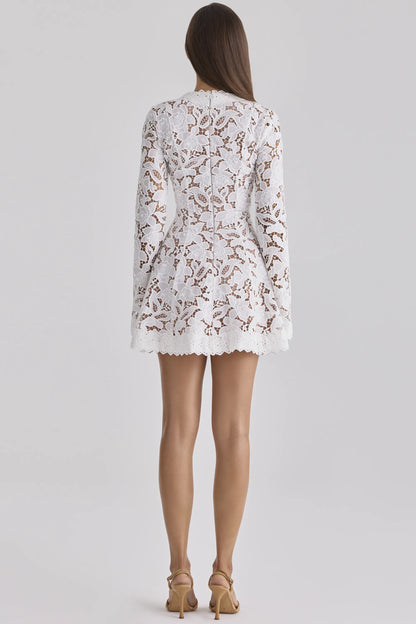 Bianca White Custom Lace Long Sleeve Mini Dress