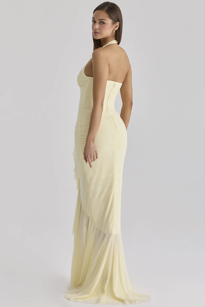 Carmine Lemon Mesh Silhouette Maxi Dress