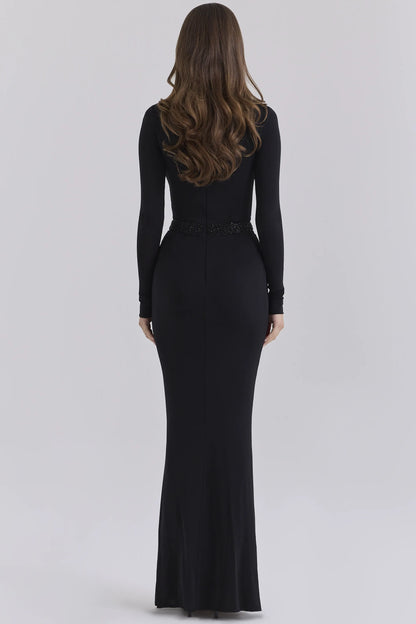 Casselle Black Hand-Embellished Beaded Maxi Dress