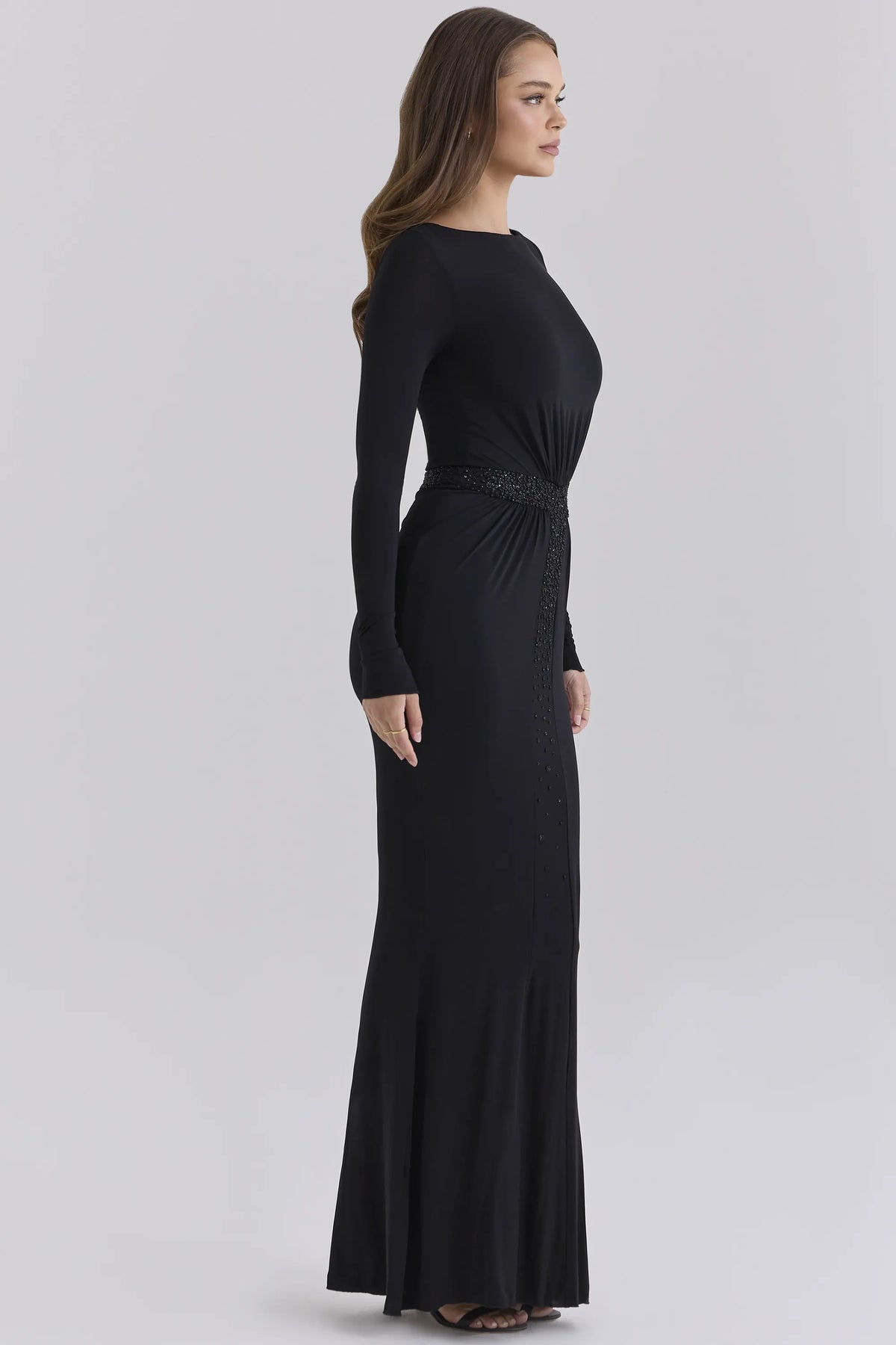 Casselle Black Hand-Embellished Beaded Maxi Dress