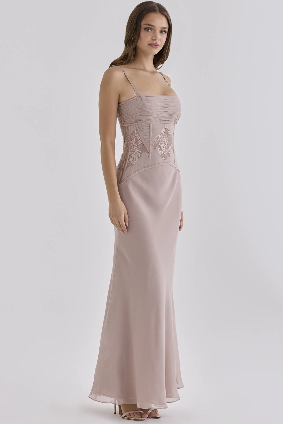 Catalina Lilac Georgette Lace Panelled Maxi Dress