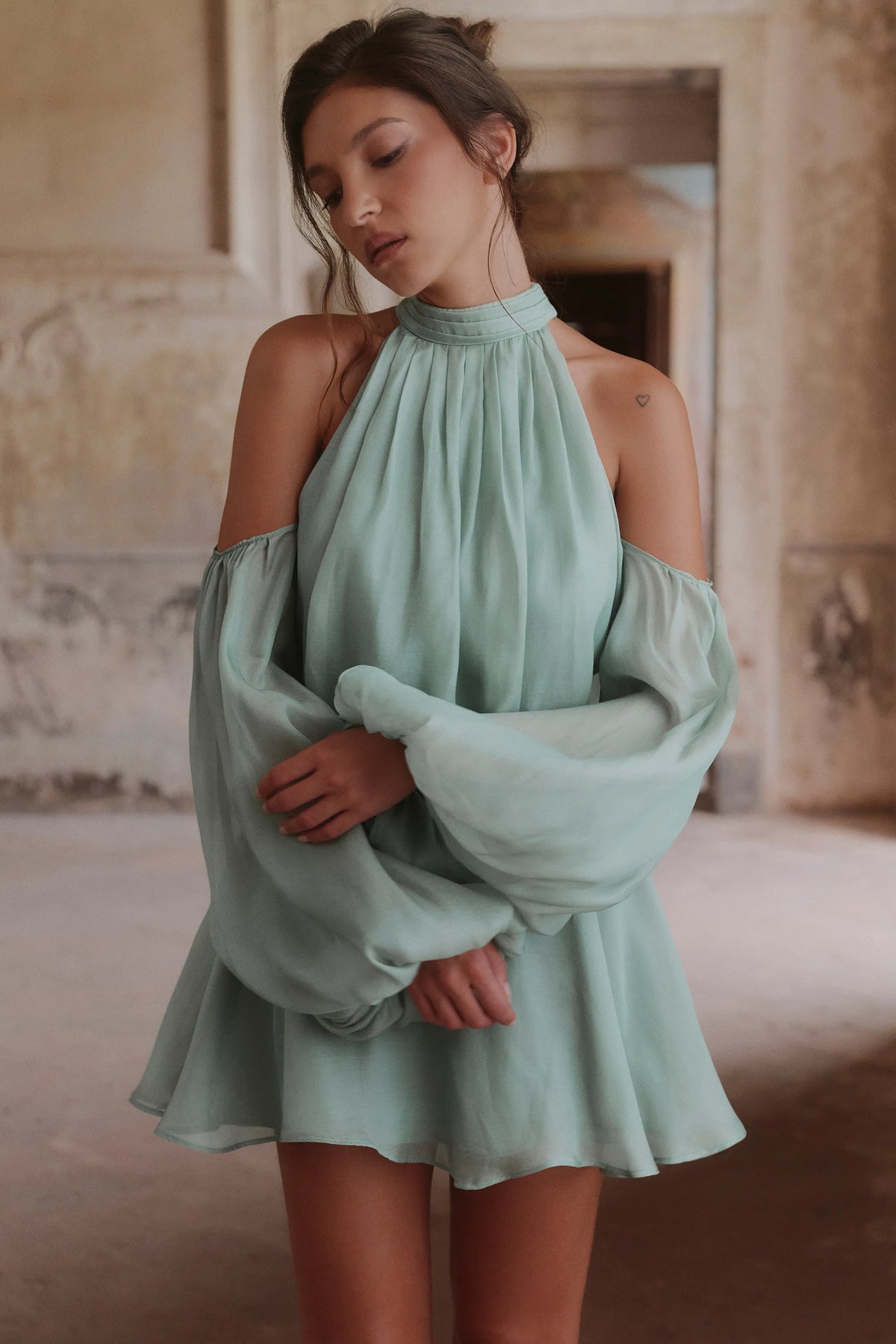 Chantelle Jade Silk Organza Open Back Mini Dress