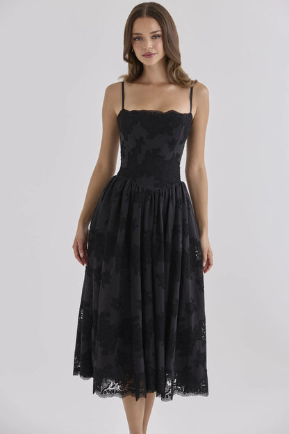 Chloe Black Custom Lace + Broderie Anglaise Cotton Midi Sundress