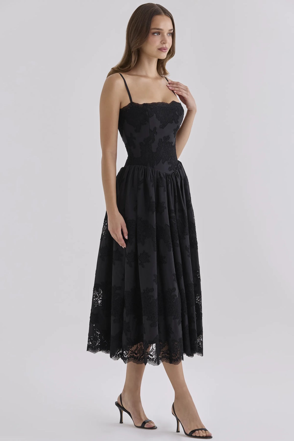 Chloe Black Custom Lace + Broderie Anglaise Cotton Midi Sundress
