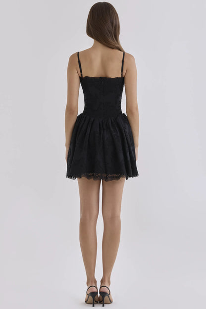 Chloe Black Custom Lace + Broderie Anglaise Cotton Mini Dress