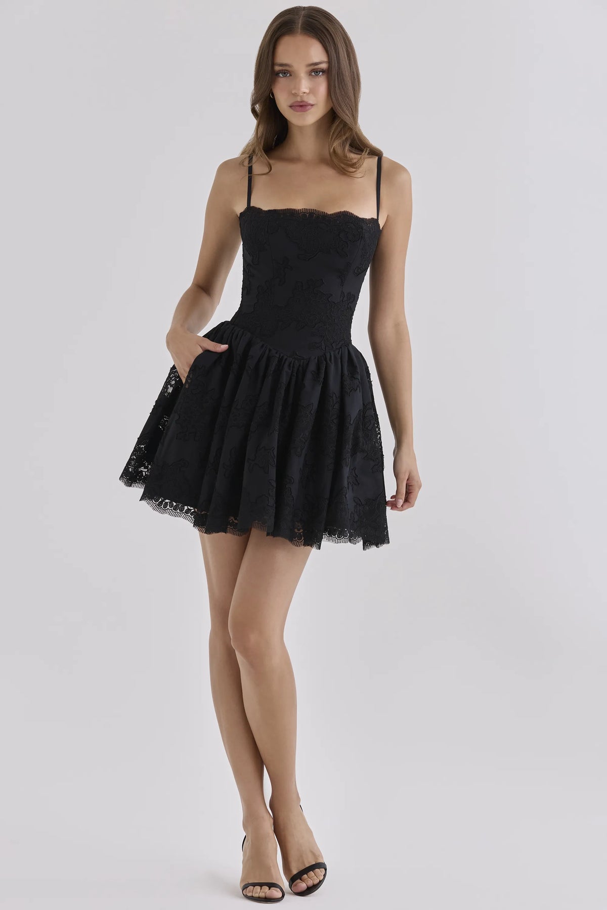 Chloe Black Custom Lace + Broderie Anglaise Cotton Mini Dress