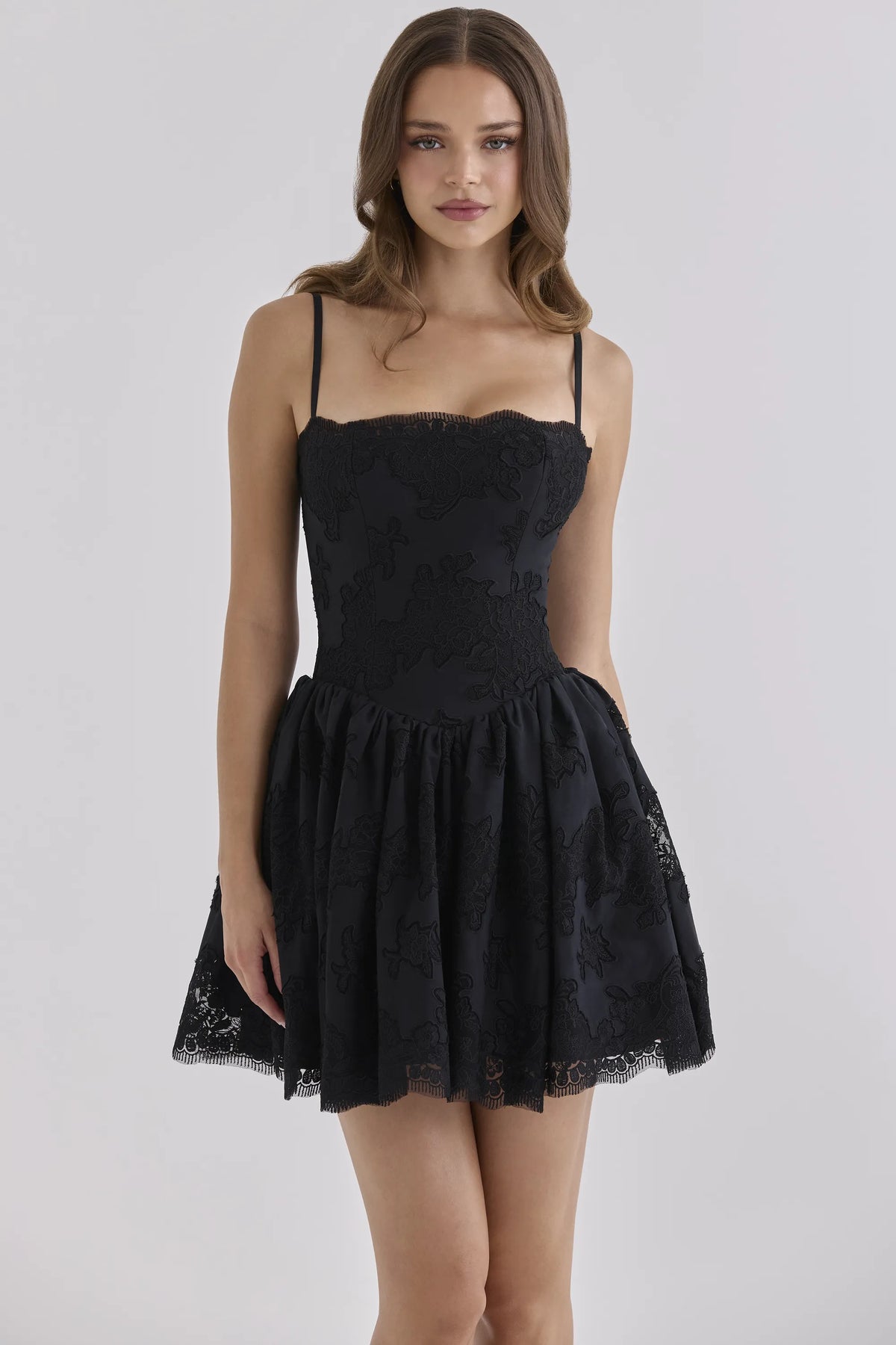 Chloe Black Custom Lace + Broderie Anglaise Cotton Mini Dress