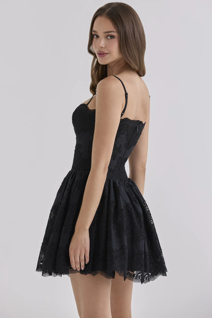 Chloe Black Custom Lace + Broderie Anglaise Cotton Mini Dress