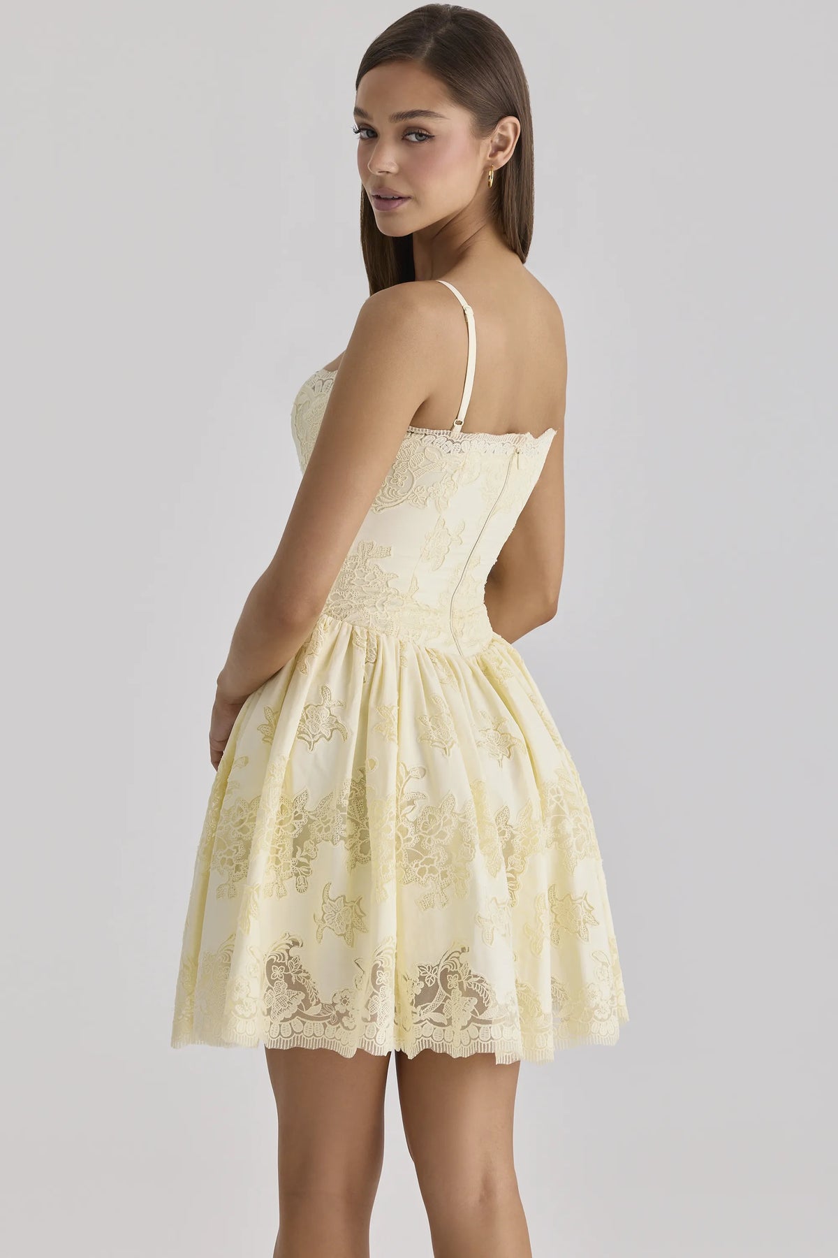 Chloe Lemon Custom Lace Cotton Broderie Anglaise Mini Dress