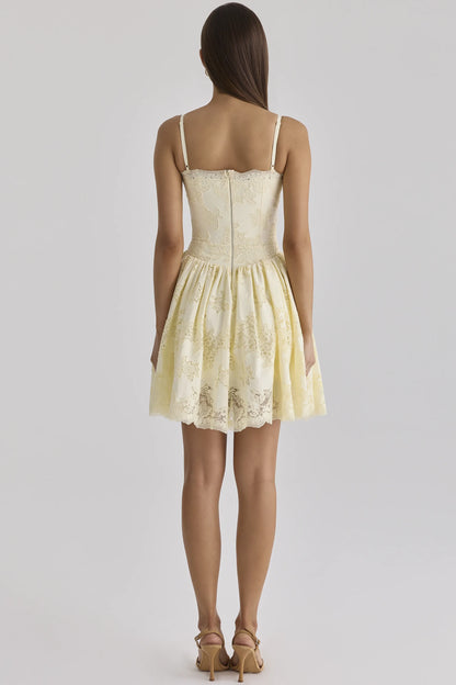 Chloe Lemon Custom Lace Cotton Broderie Anglaise Mini Dress
