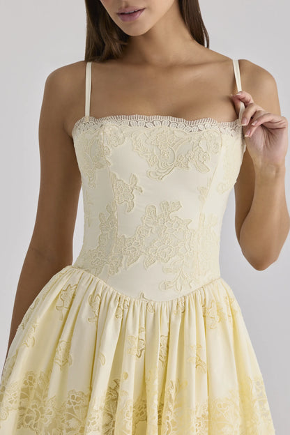 Chloe Lemon Custom Lace Cotton Broderie Anglaise Mini Dress