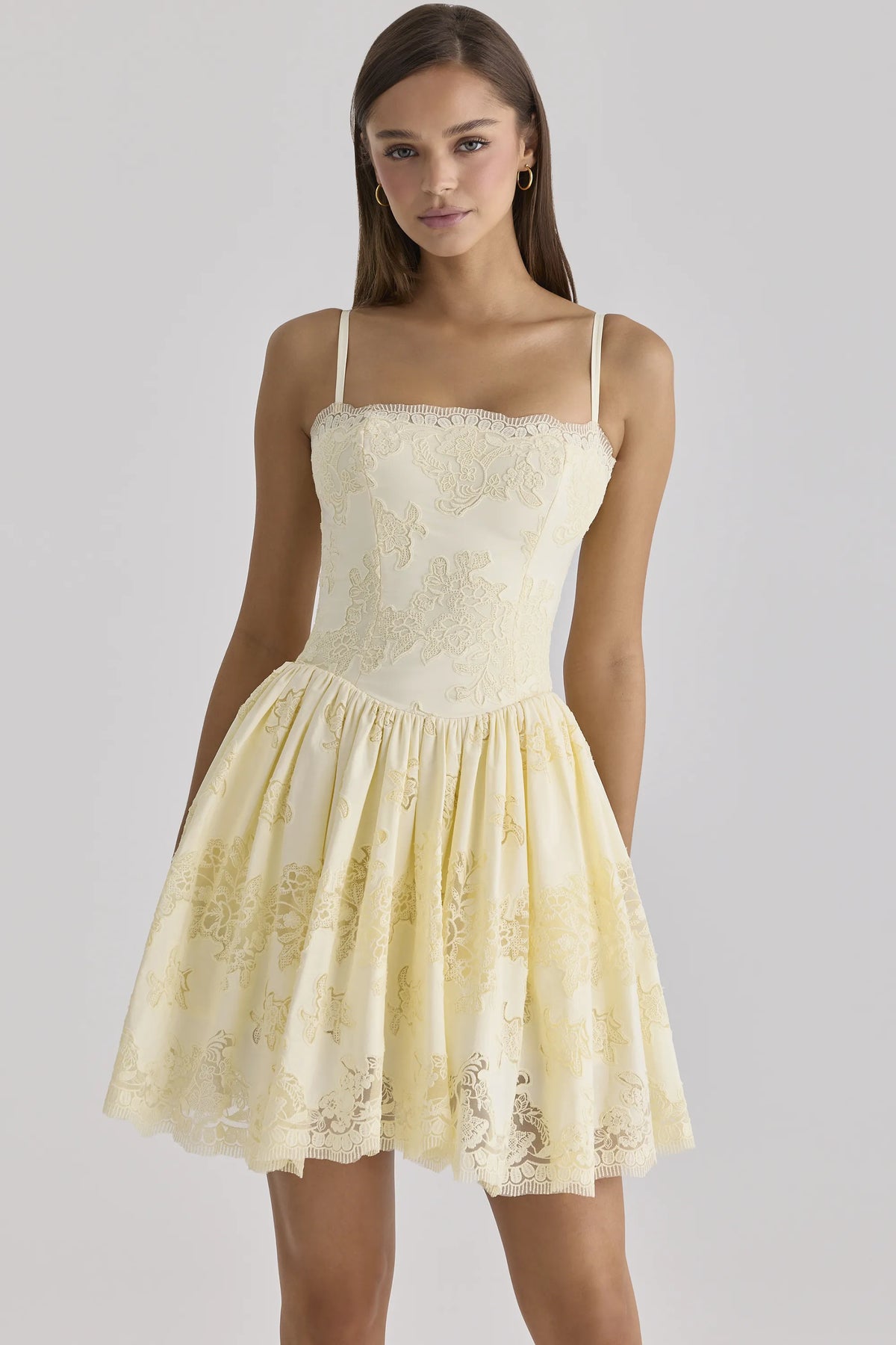 Chloe Lemon Custom Lace Cotton Broderie Anglaise Mini Dress