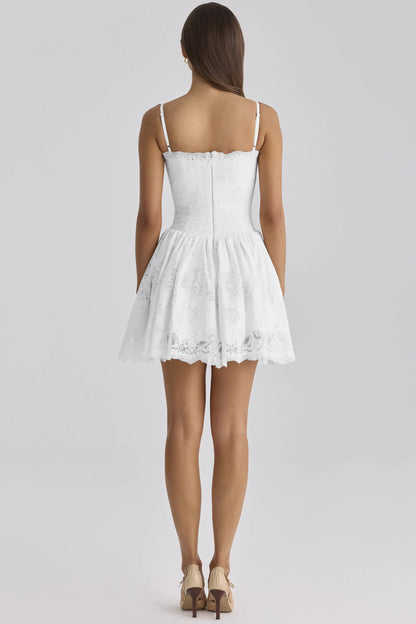 Chloe White Custom Lace + Cotton Broderie Anglaise Mini Dress