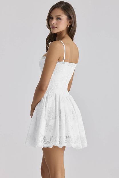 Chloe White Custom Lace + Cotton Broderie Anglaise Mini Dress