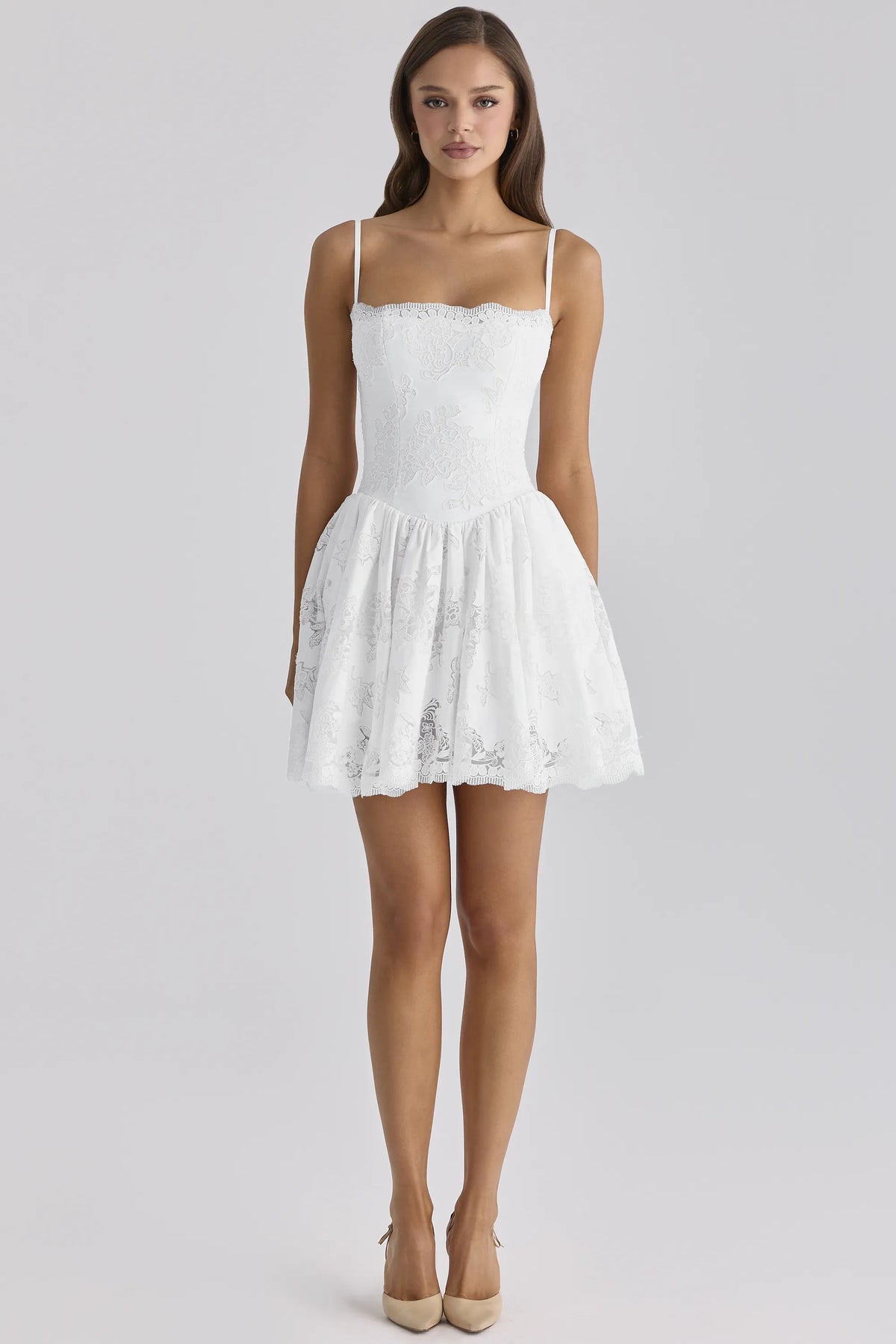 Chloe White Custom Lace + Cotton Broderie Anglaise Mini Dress