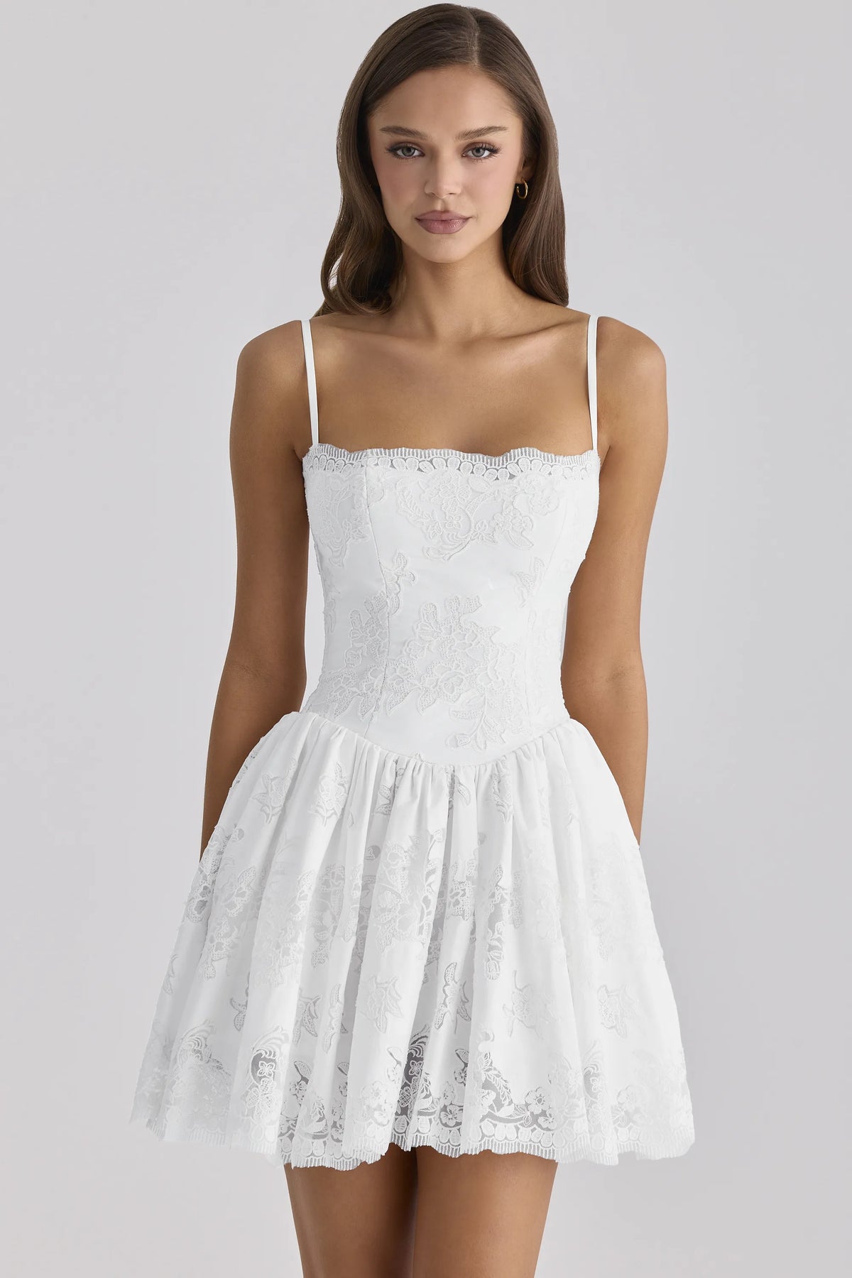 Chloe White Custom Lace + Cotton Broderie Anglaise Mini Dress
