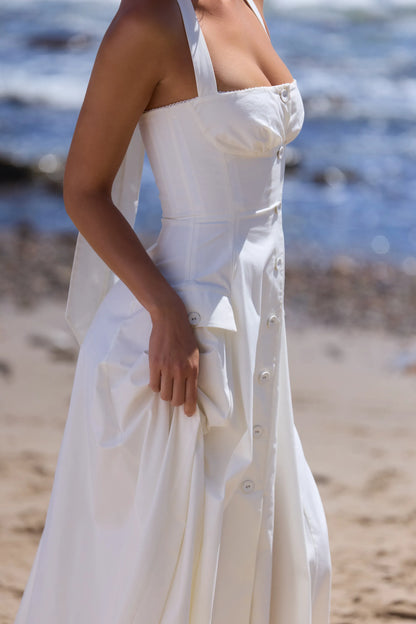 Claudia White Cotton Halter Neck Midi Dress