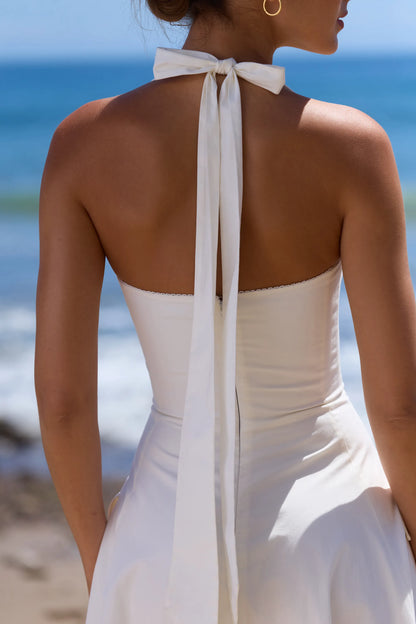 Claudia White Cotton Halter Neck Midi Dress