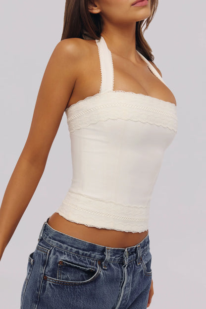 Cosette White Halter Neck Cotton Top